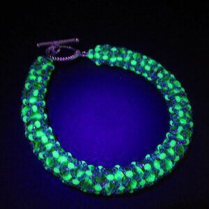 Netted Czech Uranium glass bead bracelet